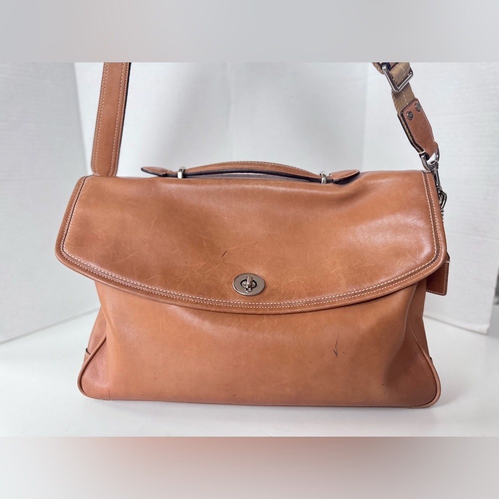 Vintage 90s Y2K COACH F70101 Tan Leather Briefcase Messenger Bag - Picture 2 of 16